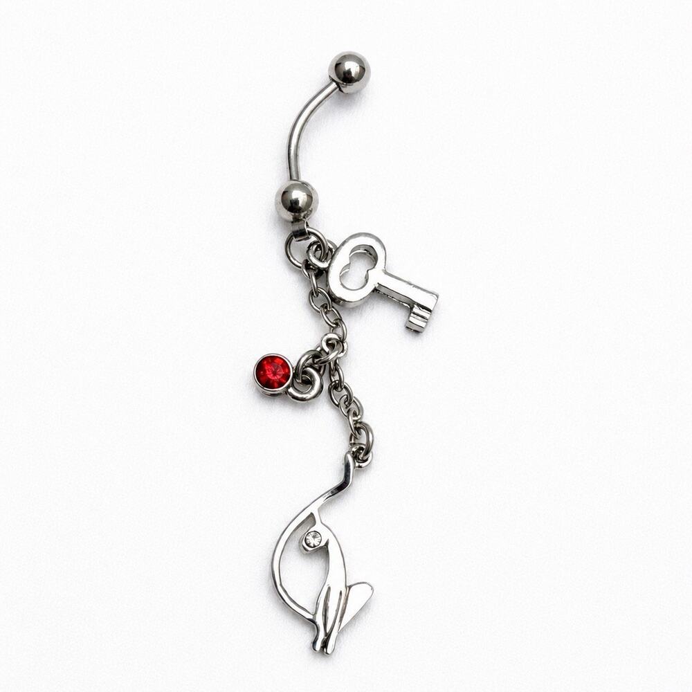 Vintage Baby Phat Rhinestone Cat Dangle Belly Button Ring Silver Y2K Navel NWOT